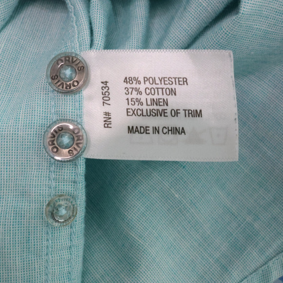 Orvis Shirt Mens 2XL Blue Green Linen Blend Pockets Button Down Casual Gorpcore - Picture 12 of 16